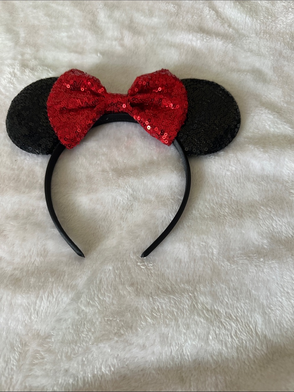 Disney Kids Sequin Minnie Mouse Headband - Black and Red